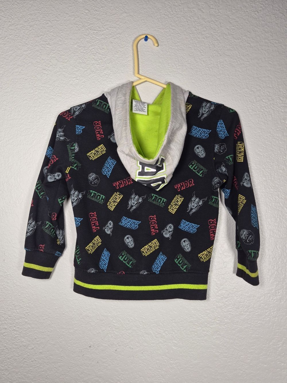 Marvel Avengers Kids Boys Full-Zip Graphic Hoodie Jacket Black Neon Size 6 - Picture 3 of 5